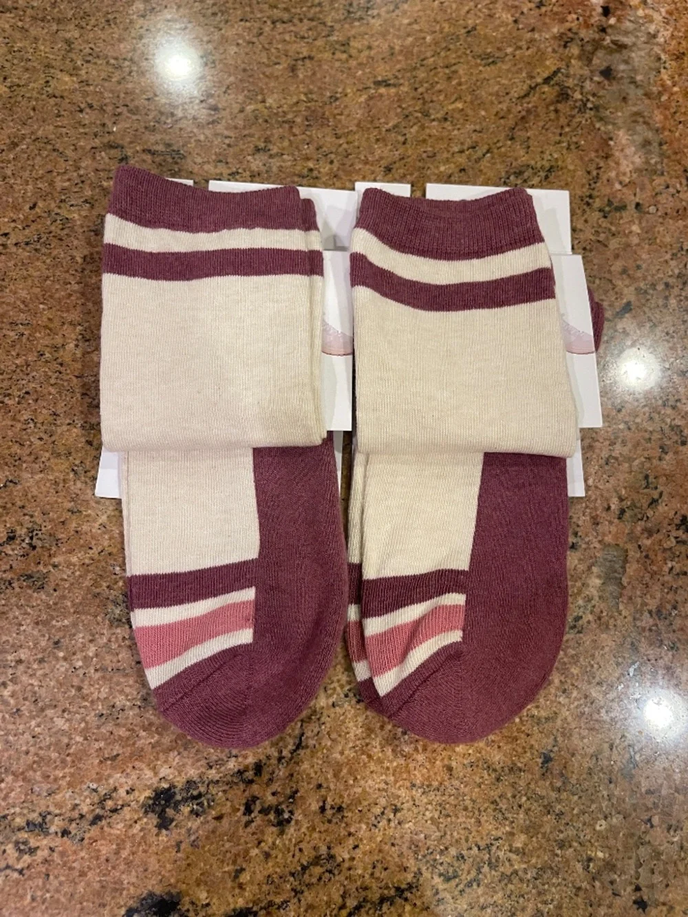 Pact Rose Pink Stripe  Premium Crew Socks Two Pair NWT!